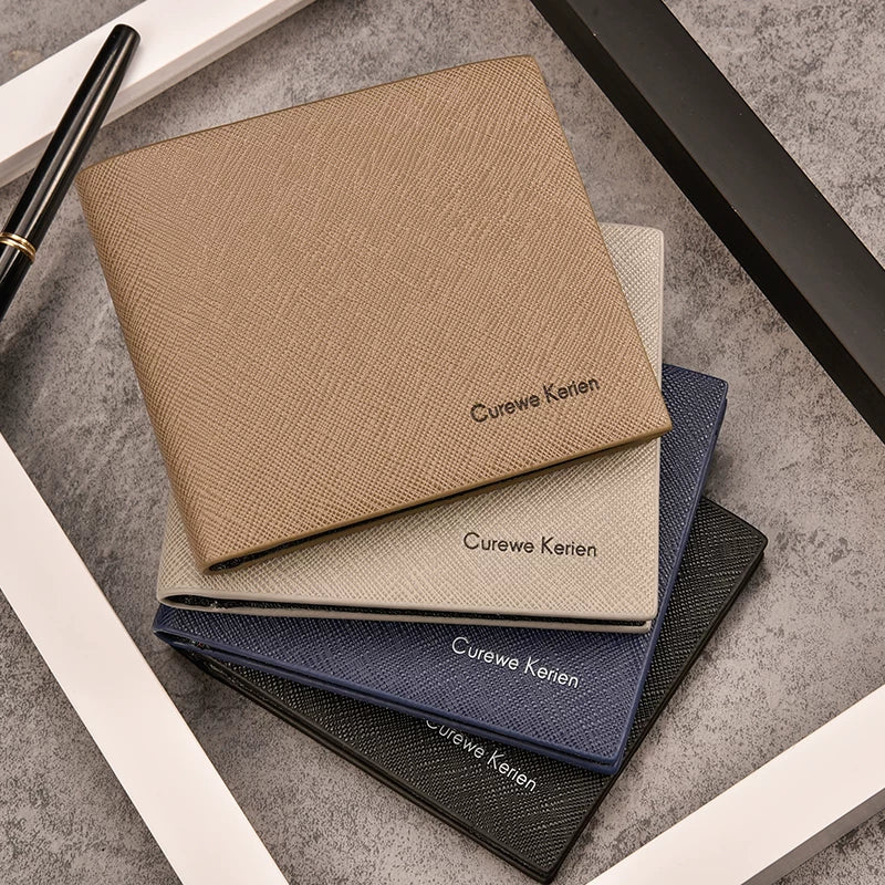 Slim Men's Bifold Wallet Cross-Grain Textured Card Organizer Minimalist Modern Pocket Wallet for Daily Use
