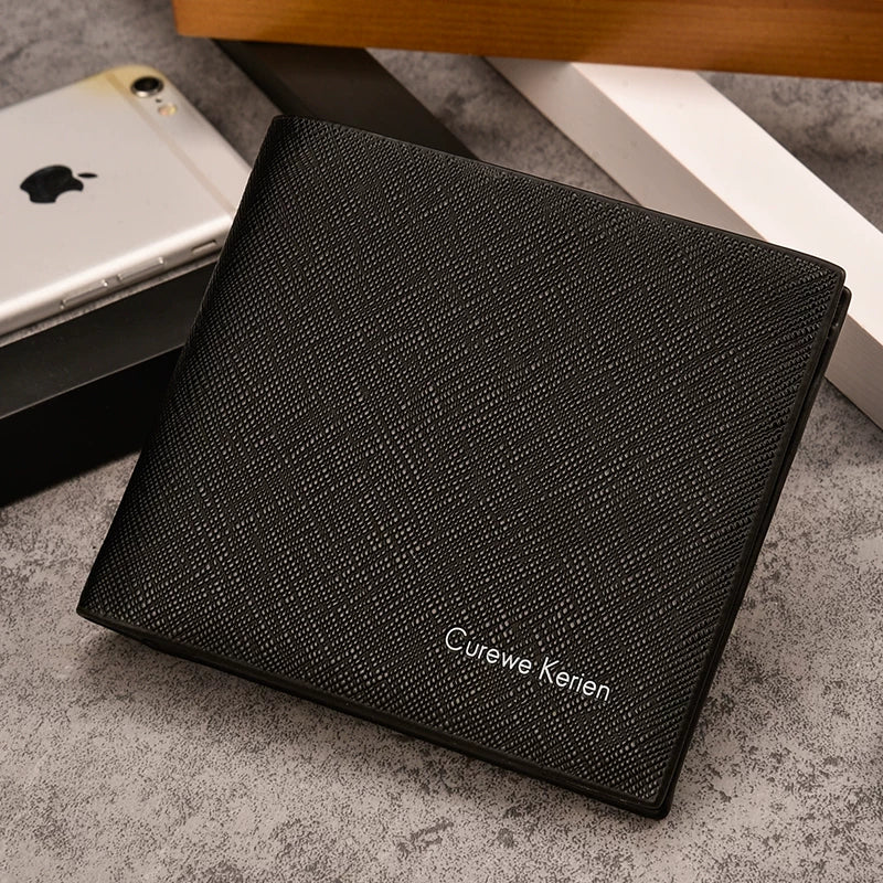 Slim Men's Bifold Wallet Cross-Grain Textured Card Organizer Minimalist Modern Pocket Wallet for Daily Use