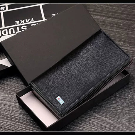 Minimalist Men's Long Business Wallet: Ultra-Thin Zippered Clutch & Multi-Card Organizer for Students & Young Professionals (Japanese & Korean Style)