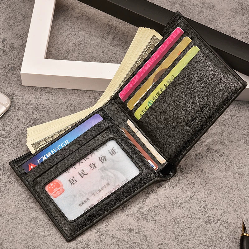 Slim Men's Bifold Wallet Cross-Grain Textured Card Organizer Minimalist Modern Pocket Wallet for Daily Use
